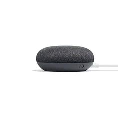 the google home mini speaker is shown in front of a white background with an oval shaped object