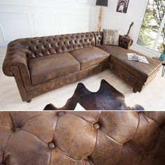 a couch and ottoman in a living room