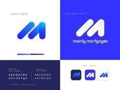 the logo for an app design company is shown in three different colors and font options