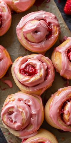 strawberry cream filled doughnuts with pink icing