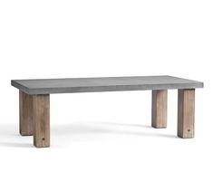 a concrete table with wooden legs on an isolated white background