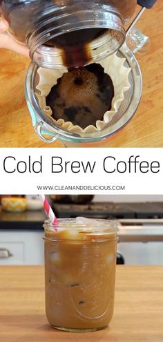 cold brew coffee in a mason jar with ice