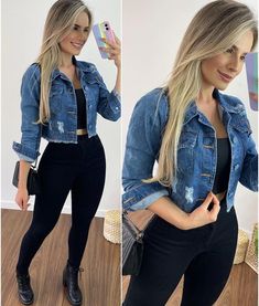 Jaqueta jeans p m g 99,90 Outfit Botas, Outfit Mujer, Outfits Casuales, Denim Vest, Autumn Winter Fashion, Fig, Winter Fashion, Fashion Looks