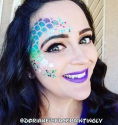 Mermaid Facepainting Kids Easy, Mermaid Face Paint Kids Easy, Mermaid Face Painting, Mermaid Face Paint, Glitter Face Paint, Eye Face Painting, Mermaid Face