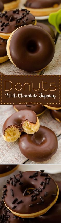 chocolate covered donuts with chocolate toppings on top