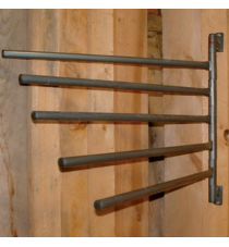 an image of a metal rack with six bars hanging from it's sides on a wooden wall