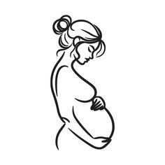 a black and white drawing of a pregnant woman