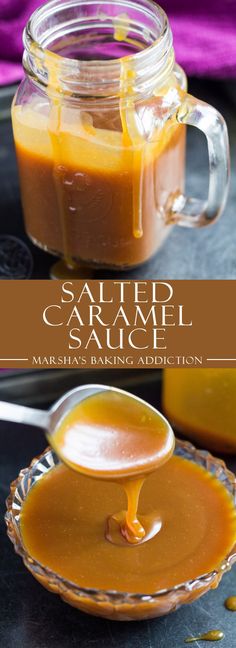 salted caramel sauce in a glass bowl with spoon