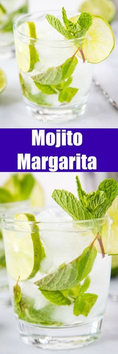 mojito margarita with lime and mint in glasses