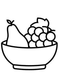 a black and white drawing of fruit in a bowl