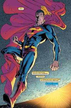 superman is flying through the air with his cape over his head and hands in front of him