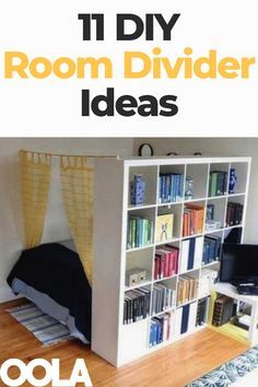 the room divider is made out of bookshelves and has an open bookcase