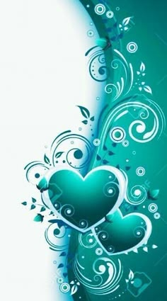 two green hearts on a blue and white background