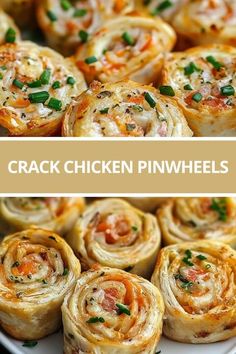 several different types of chicken pinwheels on a plate