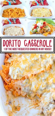 the cover of doritoo casserole is shown with different types of food