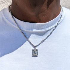 Our Silver Vintage Initial Necklace is the perfect piece to add to any outfit! Customize it with your initial or someone else's. ✔Hypoallergenic ✔Waterproof ✔Quality Guaranteed MATERIAL: stainless steel LENGTH: ﻿20 inches unless otherwise specified Silver Hypoallergenic Necklace For Father's Day, Personalized Silver Necklace For Streetwear, Masc Accessories, Silver Necklace For Men, I Love Gold, Mandala Jewelry, Outfits Hombre, Mens Silver Necklace, Mens Chain Necklace