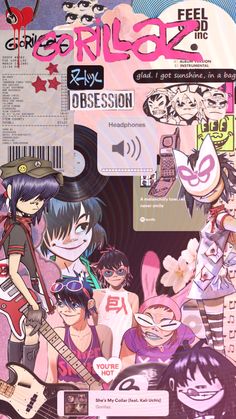 an image of some anime characters with guitar and other things in front of them on the cover