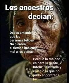 an old woman with words written in spanish