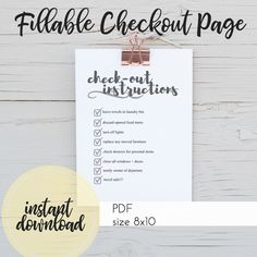 a printable checkout page with the instructions for how to use it on a clipboard