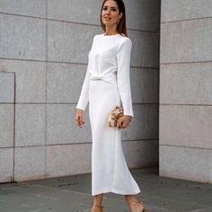 Zara Oyster White Small Size Midi Dress. New With Tag. Zara White Dress, White Dress With Sleeves, Oyster White, Zara White, Zara Dresses, Colorful Dresses, White Dress, Dresses With Sleeves, Color White