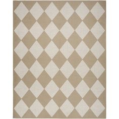 a beige and white rug with squares on it