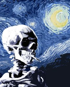 Starry Night Art, Arte Peculiar, Arte Van Gogh, A Starry Night, Skull Painting, Skeleton Art, A Skeleton, Van Gogh Art, Night Art