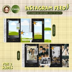 an instagram feed for two people with pictures on the front and back cover,