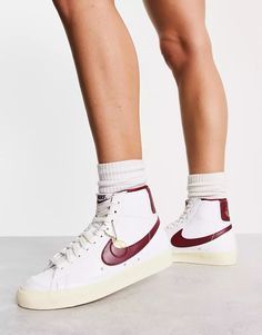 Nike Blazer Mid '77 trainers in white and burgundy | ASOS Nike Blazer Mid 77 Red, Nike Blazer Low 77, Nike Blazer Low, Blazer Low, Nike Blazer Mid 77, Tenis Nike, Nike Blazer Mid, Nike Blazers Mid