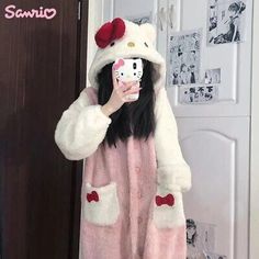 Top Rated Hello Kitty Plush Loungewear Pajamas Robe Hooded Pajamas Plush Long Nightgown, women clothing Home Clothes Women, Sanrio Outfits, Sanrio Clothes, Cute Nightgowns, Mha Dr, Long Nightdress, Kitty Clothes, Hello Kitty Cartoon, Hello Kitty Clothes