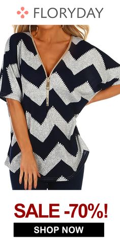 Half Sleeve Blouse, Color Block Top, Chevron Print, Top Sales, Fashion Colours, Batwing Sleeve, Graphic Tees Women, Short Sleeve Blouse, Womens Fashion Casual