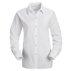 Getting the job done is as easy as 1-2-3 in our plain-front pocketless work shirt. With a gripper-front closure and a tuckable straight hem, this shirt makes looking professional for work a snap. And the durable fabric with a soil releasing ability and a wickable finish helps keep this shirt clean and proper even after a long shift. Stay clean and focused in this specialized work shirt for women. Size: 3XL. Color: White. Gender: female. Age Group: adult. Collared Dress Shirt For Work, Professional Button-up Dress Shirt For Work, Long Sleeve Dress Shirt With Pockets For Work, Plain Long Sleeve Workwear Shirt, Plain Long Sleeve Shirt For Work, Solid Dress Shirt With Placket For Work, Solid Dress Shirt With Buttons For Work, Solid Color Dress Shirt With Buttons For Work, Solid Color Wrinkle-resistant Dress Shirt For Work