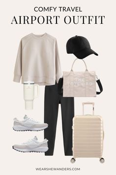 Styling airport outfits is all about balancing comfort and style, so you can feel good and look good. Here are some tips to help you achieve the perfect comfy travel outfit for the airport along with airport outfit ideas. | comfy airport outfit summer travel | comfy airport outfit summer casual | comfy airport outfit aesthetic | comfy airport outfit ideas | airport outfit ideas comfy casual | airport outfit ideas women | what to wear on an airplane summer | what to wear to the airport comfy Travel Outfits For Women, Stylish Travel Outfit, Matching Loungewear Set, Comfy Airport Outfit, Comfortable Travel Outfit, Airport Outfit Summer, Perfect Travel Outfit, Airport Travel Outfits, Flight Outfit