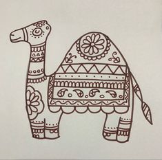 a drawing of a camel with an ornament on it's back