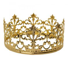 Make any occasion a royal one to remember with this metal crown. Whether it's to anoint a king for a day, to mark the sweet sixteen of a princess, to give the family a fantastical Christmas dinner, or just to dress up, anyone who wears this headgear will feel on top of the world. When it's this fun, you can let it get to your head. Size: 5½" x 5½" x 2½" Elegant High Crown Gold Crown, Gold Regal Headpiece With Tall Crown, Gold Round Crown Headpiece For Gift, Gold Round Crown Headpiece As Gift, Gold Regal Teardrop Crown, Regal Gold Teardrop Crown, Royal Tall Crown For Wedding, Princess Crown With Structured Design For Party, Princess Crown With Structured Shape For Party