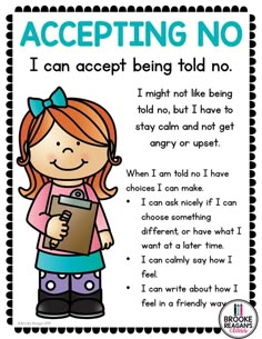 . Accepting No Social Story, Self Help Activities For Toddlers, Accepting No, Sel Kindergarten Activities, Accepting No Activities For Kids, Social Skills Worksheets, Social Skills Lessons, Radical Acceptance