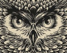 an owl's face is shown in this black and white drawing by artist person