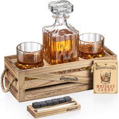 PRICES MAY VARY. 【PERFECT GIFT FOR STRONG WHISKEY FANS】- Everything a whiskey lover wants! This whiskey stones gift set contains 2 rocks glasses (10oz/300ml) + detailed whiskey decanter + rustic wood stand + 6 granite whiskey stones + whiskey stone storage tray + metal tongs + whiskey cocktail cards. Give a gift to your favorite man: father, brother, son, boyfriend, husband, or grandpa. Gift it on any occasion: Father's Day, Christmas, Valentine’s Day, birthday, graduation, wedding, anniversary, Cocktail Cards, Liquor Gifts, Gift Set For Men, Whisky Decanter, Whiskey Cocktail, Whiskey Set, Whiskey Decanter Set, Best Bourbons, Whiskey Stones