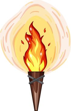 an illustration of a torch with flames coming out of it's top and on its side