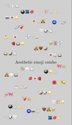 an assortment of different types of buttons on a gray background with the words aesthetic emoji combo