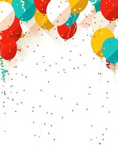 balloons and confetti on a white background with space for your text or image