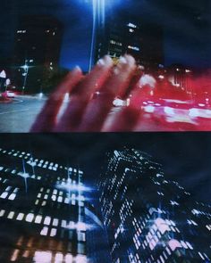 two pictures one is blurry and the other shows city lights