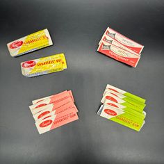 Unleash the power of vintage freshness with these 1970s gum wrappers. Perfect for when you need to chew over important decisions or just impress your dentist. * Collection includes Peppermint, Spearmint & Fruit varieties   * Each wrapper is a blast from the past   * Sugarless and dietetic options   * Used wrappers only Wrappers exhibit minor wear typical of vintage items. Please see the pictures for the full description. Blast From The Past, 1970s, Vintage Items, Fruit, Design