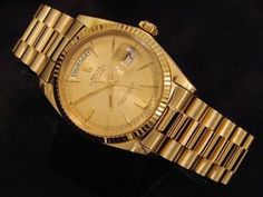 Mens Rolex Day-Date President Solid 18K Yellow Gold Watch Champagne Fluted 1803 | eBay Swiss Army Watches, Rolex Watches For Men, Gold Rolex, Rolex Men, Gold Models, Rolex Watch, Rolex Day Date, Casual Watches, Oyster Perpetual