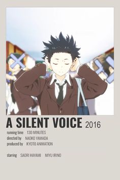 a man in a suit and tie holding his head to his ears with the caption, a silent voice 2016