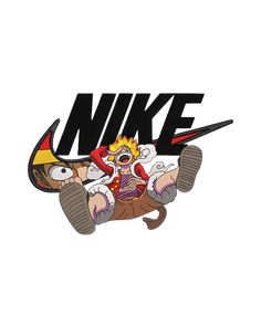 a cartoon character flying through the air on top of a white background with nike logo above it