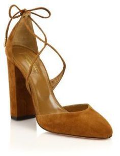 Cognac Shoes, Aquazzura Shoes, Suede Leather Shoes, Fashionable Shoes, Suede Block Heels, Block Heel Shoes, 2 Step, Suede Lace, Shoes Pumps