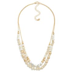 Layered Beaded/Stone Necklace (Cream/Gold) - Sassy & Southern