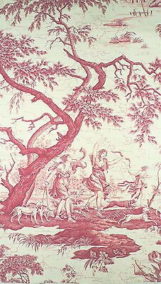 an image of a red and white wallpaper with animals in the woods on it