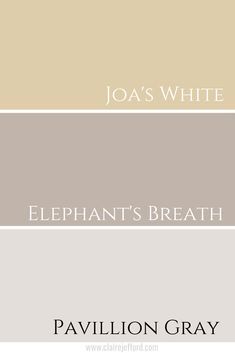 four different shades of gray, white and beige with the words elephant's breath