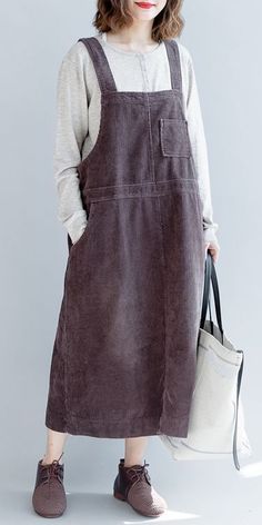 LOOSE CORDUROY STRAP DRESSES WOMEN FALL OUTFITS Q2493 Brown Cotton Dress With Pockets, Brown Cotton Dresses With Pockets, Casual Knee-length Corduroy Dress, Sleeveless Corduroy Summer Dress, Casual Sleeveless Corduroy Dress, Casual Corduroy Dress With Pockets, Knee-length Corduroy Dress With Pockets, Spring Casual Corduroy Dress, Casual Spring Corduroy Dress